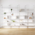 Set of 4, 6-Shelf Tall Modern Bookshelf, Wall Mount Ladder Shelf Bookcase with White Wood and Industrial Metal Frame, Matte White/White