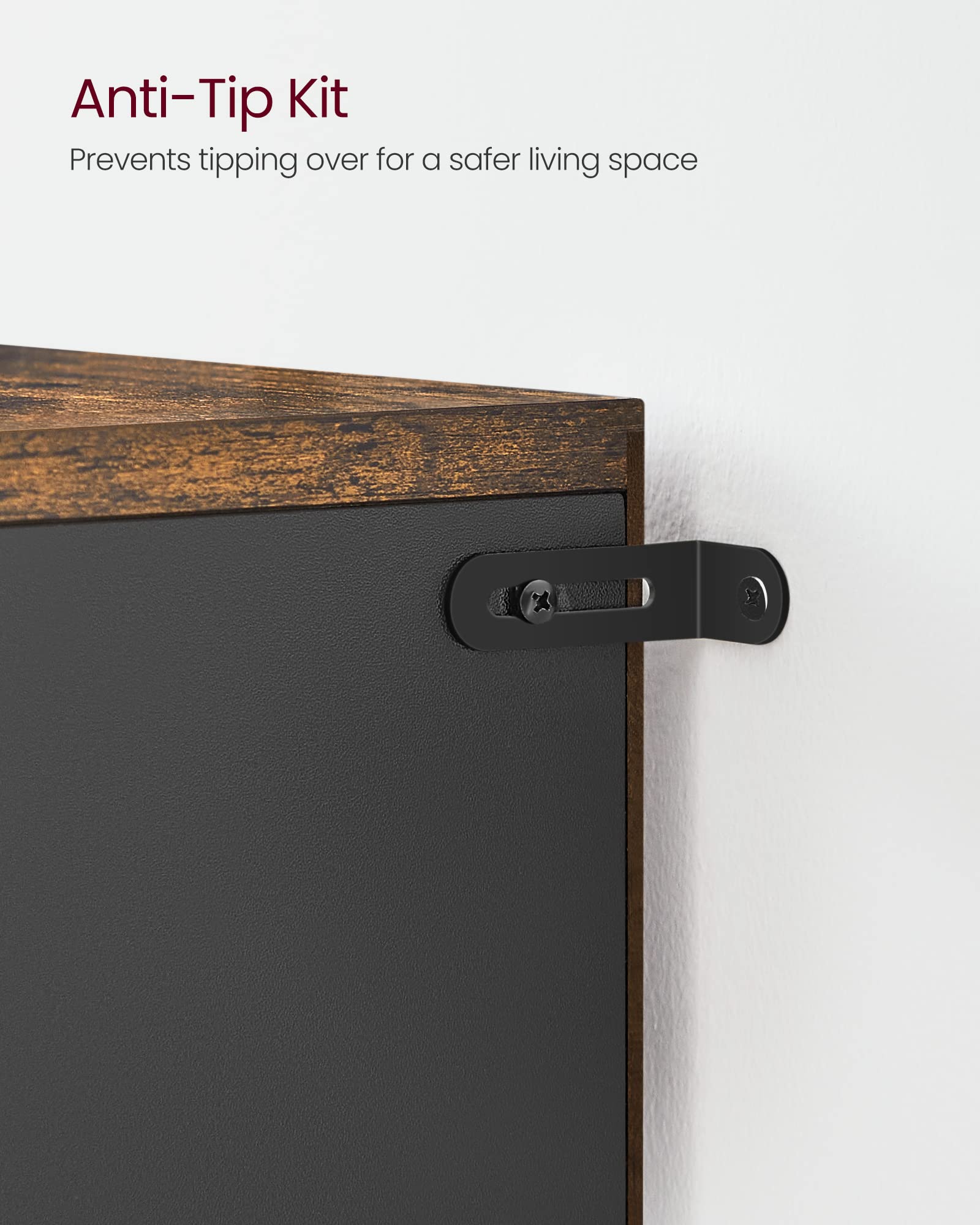 File Cabinet, Home Office Printer Stand, 2-Drawer Filing Cabinet, with Anti-tip Interlocking Mechanism, for A4, Letter-Size, Legal-Size Hanging Files, Rustic Brown and Ink Black