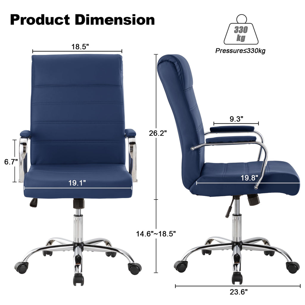 Modern Office Desk Chair, Conference Room Chairs, High Back Ergonomic Home ofiice Chair, Adjustable Height Swivel Executive Computer Chair with Armrest and Padded Seat (Blue)