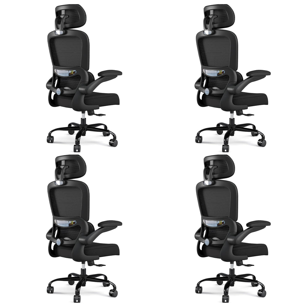 Office Chair Ergonomic Desk Chair, 330 LBS Home Mesh Office Desk Chairs with Wheels, Comfortable Gaming Chairs Black Pack of 4