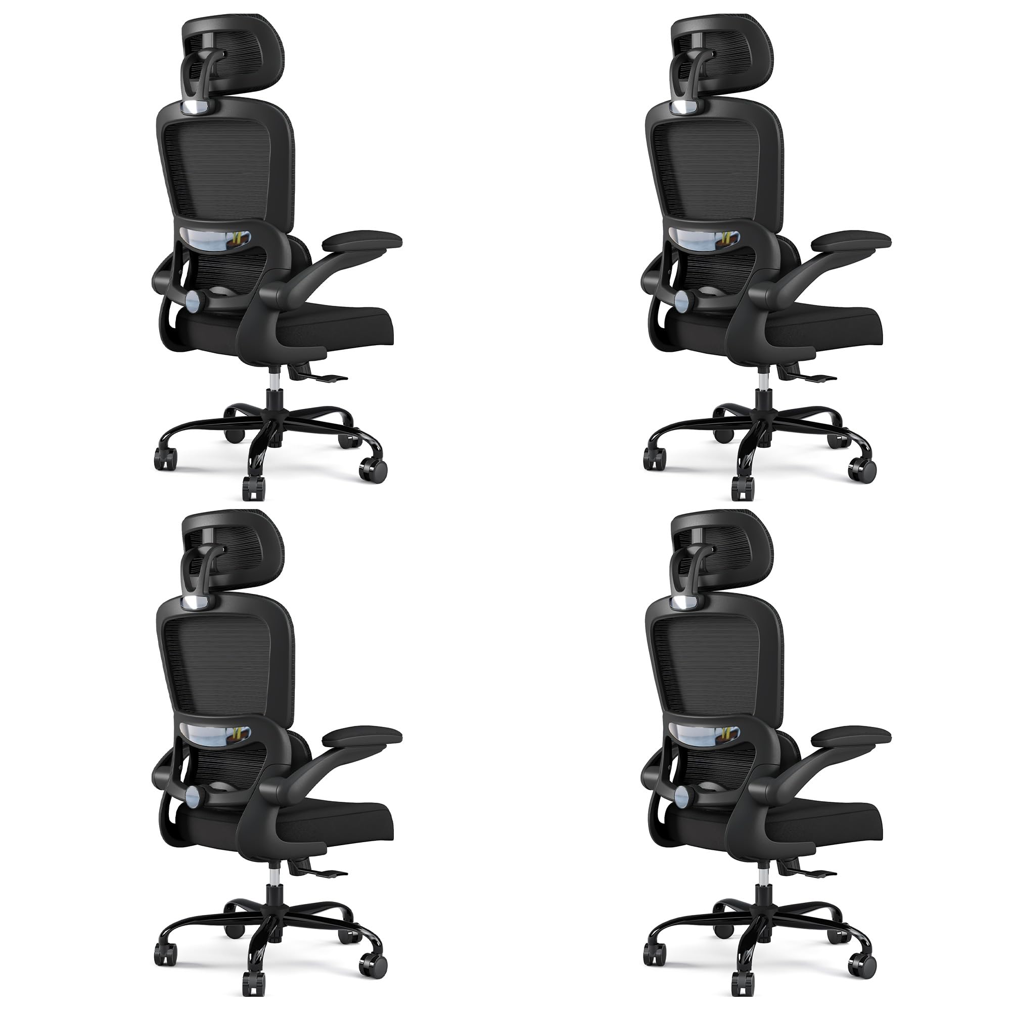 Office Chair Ergonomic Desk Chair, 330 LBS Home Mesh Office Desk Chairs with Wheels, Comfortable Gaming Chairs Black Pack of 4