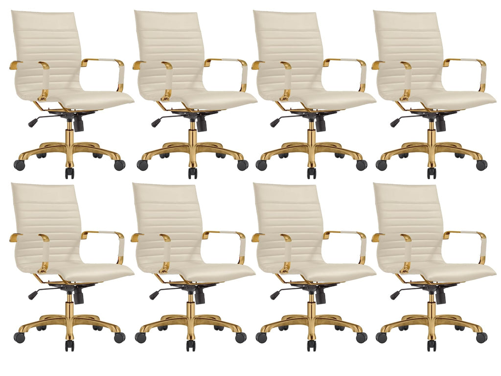Modern Ergonomic Executive Office Chair, High-Back Leather Conference Desk Chair with Adjustable Height, Tilt Control, 360° Swivel & Gold Frame for Home Office
