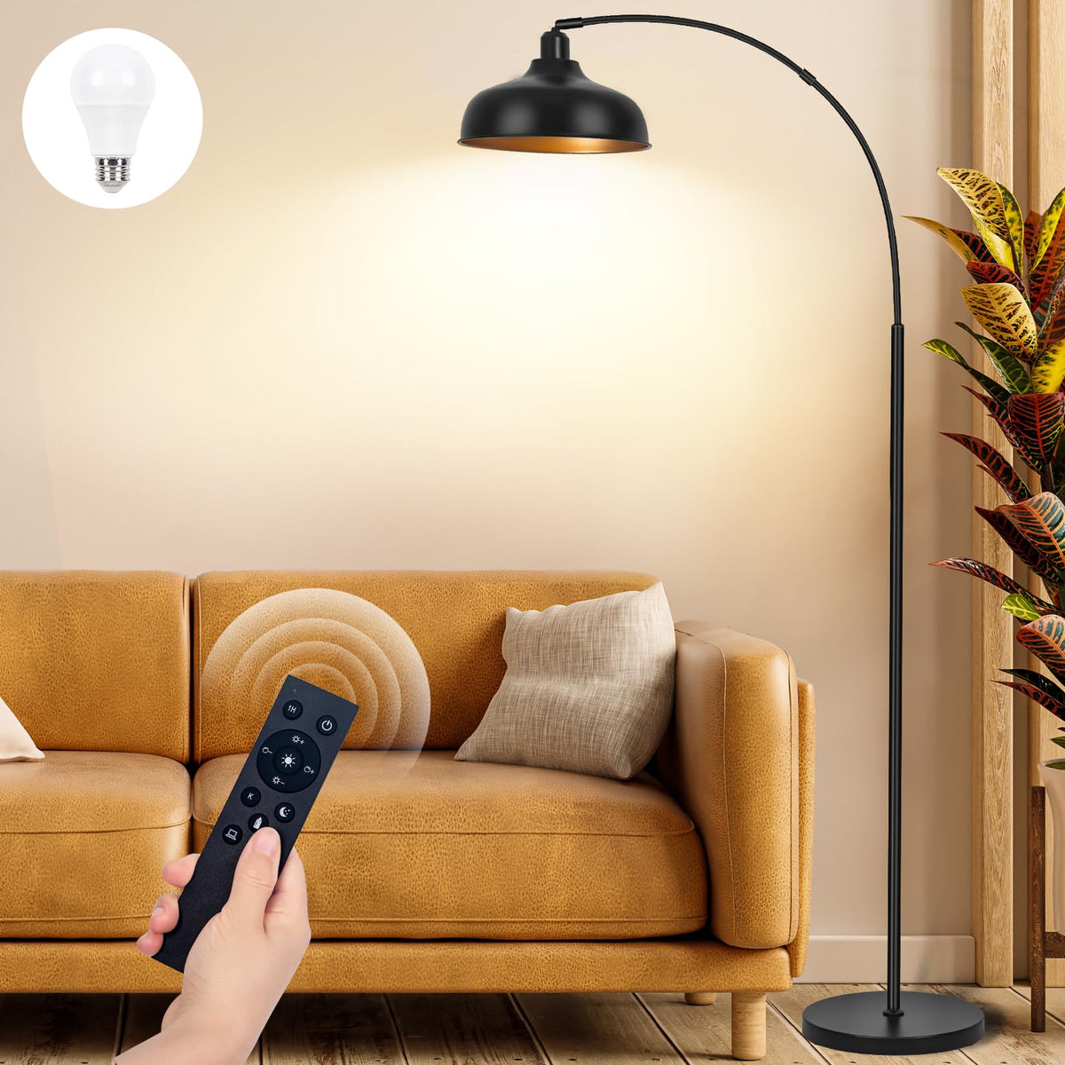 Arch Floor Lamps with Remote, Dimmable Floor Lamp 70” Black Tall Lamp