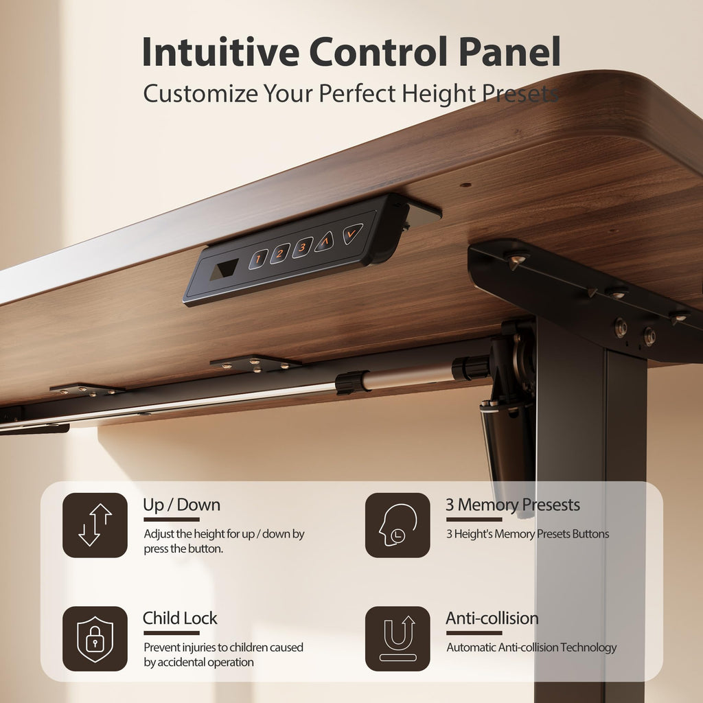 Standing Desk, 55x24 Inches Sit Stand Home Office Desk, Electric Stand up Desk, Adjustable Desk with Splice Board, Black Frame/Black Walnut Top