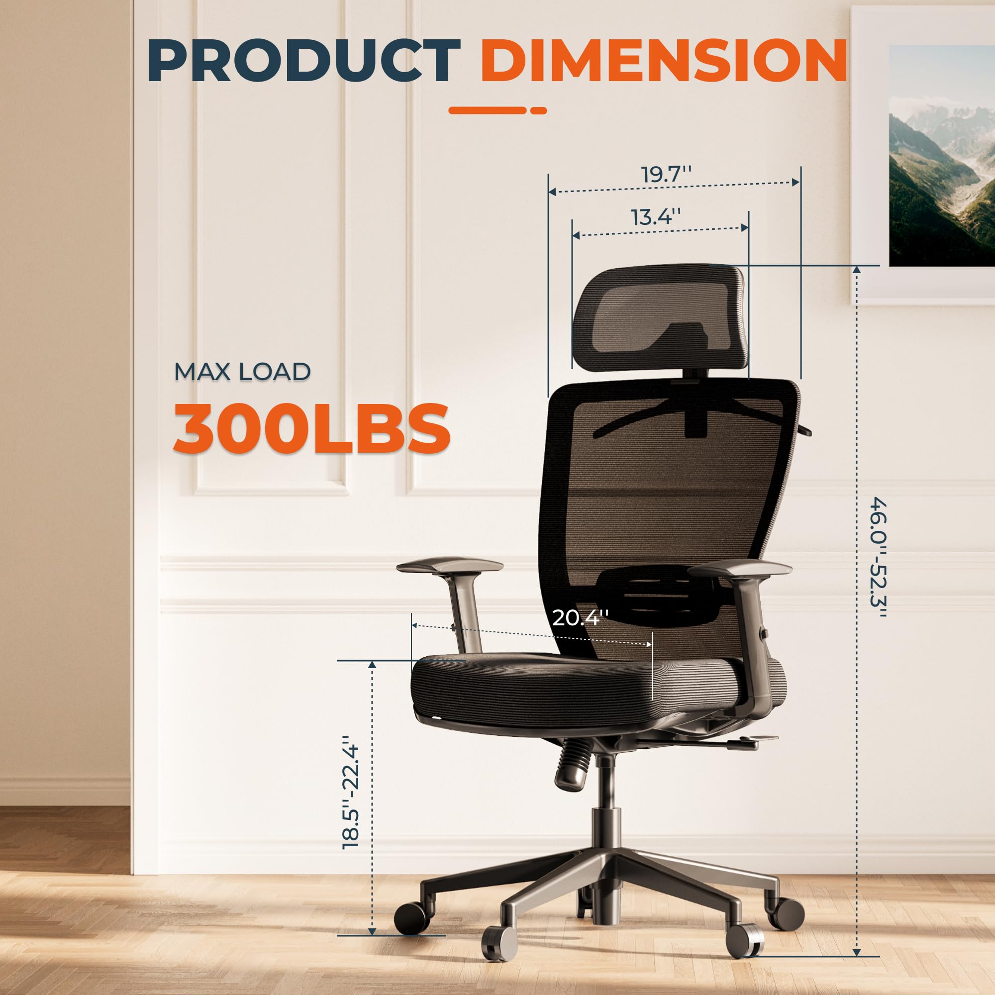 FitStand Ergonomic Office Chair High Back Computer Chair Home Office Desk Chairs with Lumbar Support/Heavy Duty Base/Headrest/Lockable Back, Comfortable Foam Seat Cushion, ErgoChair Pro, Black