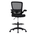 Drafting Chair Tall Office Chair Adjustable Height with Lumbar Support Flip Up Arms Footrest Mid Back Task Mesh Desk Chair Computer Chair Drafting Stool for Standing Desk (B-Black)