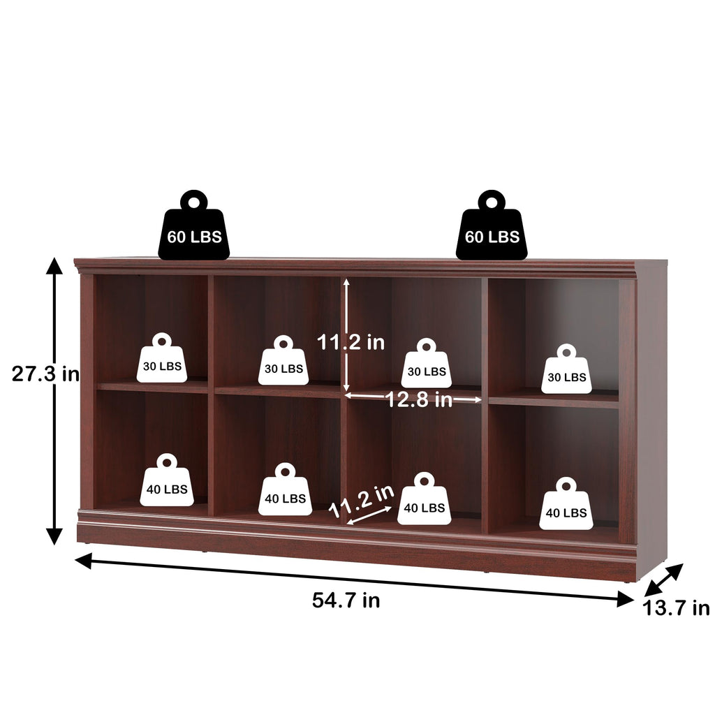 2 Tiers 8 Cube Storage Organizer Bookcase, 54 inch Width Wooden Book Shelf
