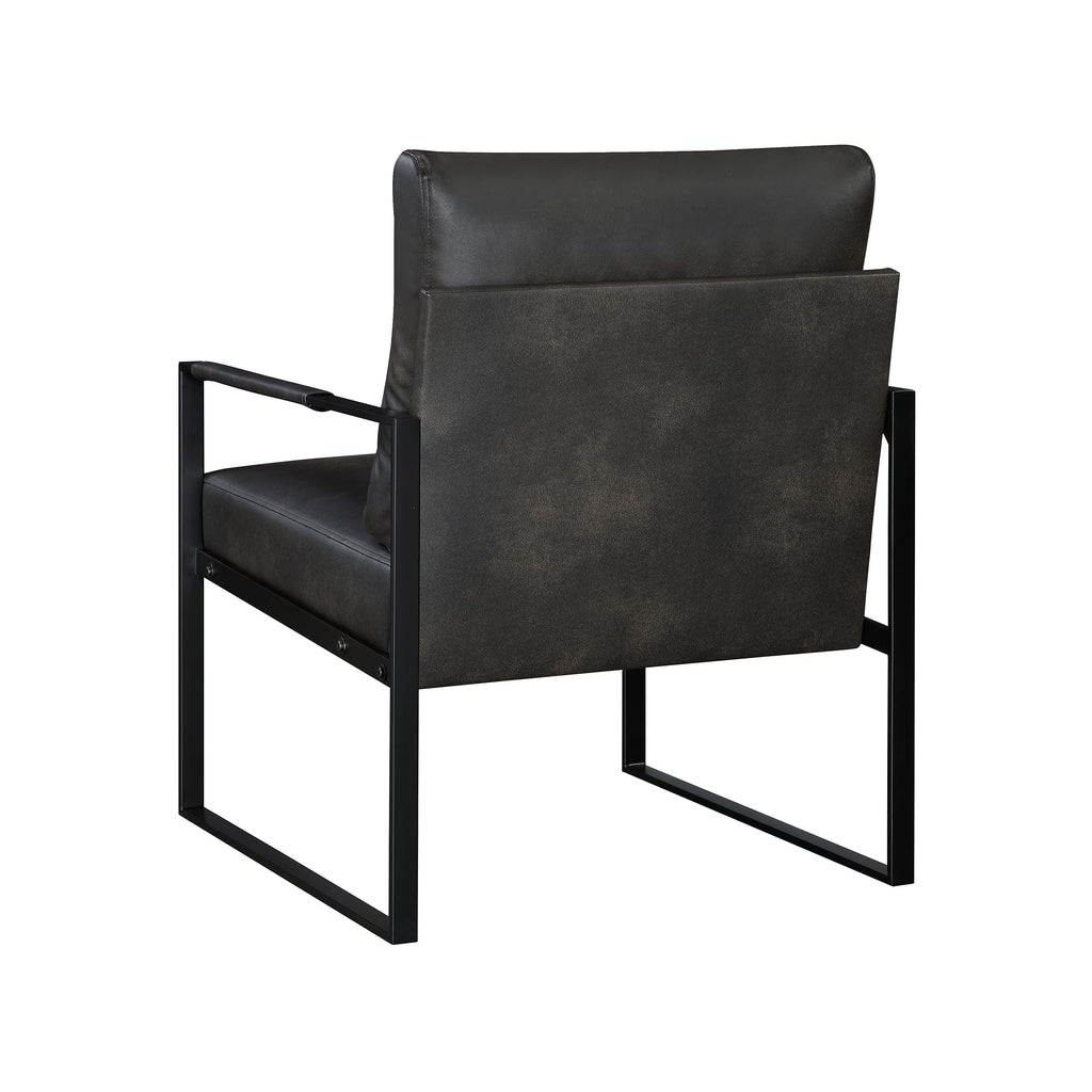 Modern Accent Chair, Faux Leather Upholstered Chair With Wrapped Armrests,Arm Chair With Black Metal Frame,Comfy Single Chair For Living Room/Bedroom/Reading Room/Office,Dark Brown