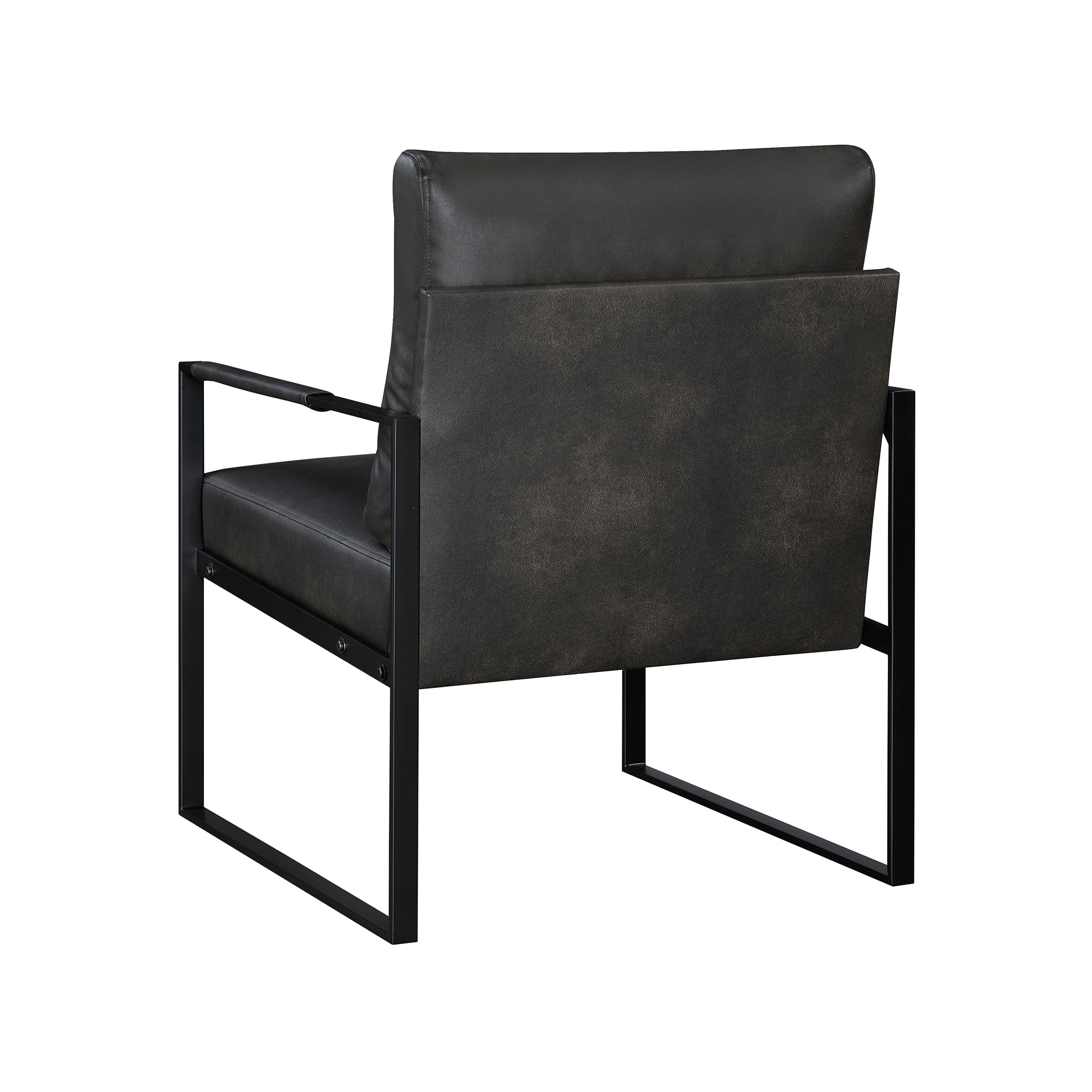 Modern Accent Chair, Faux Leather Upholstered Chair With Wrapped Armrests,Arm Chair With Black Metal Frame,Comfy Single Chair For Living Room/Bedroom/Reading Room/Office,Dark Brown
