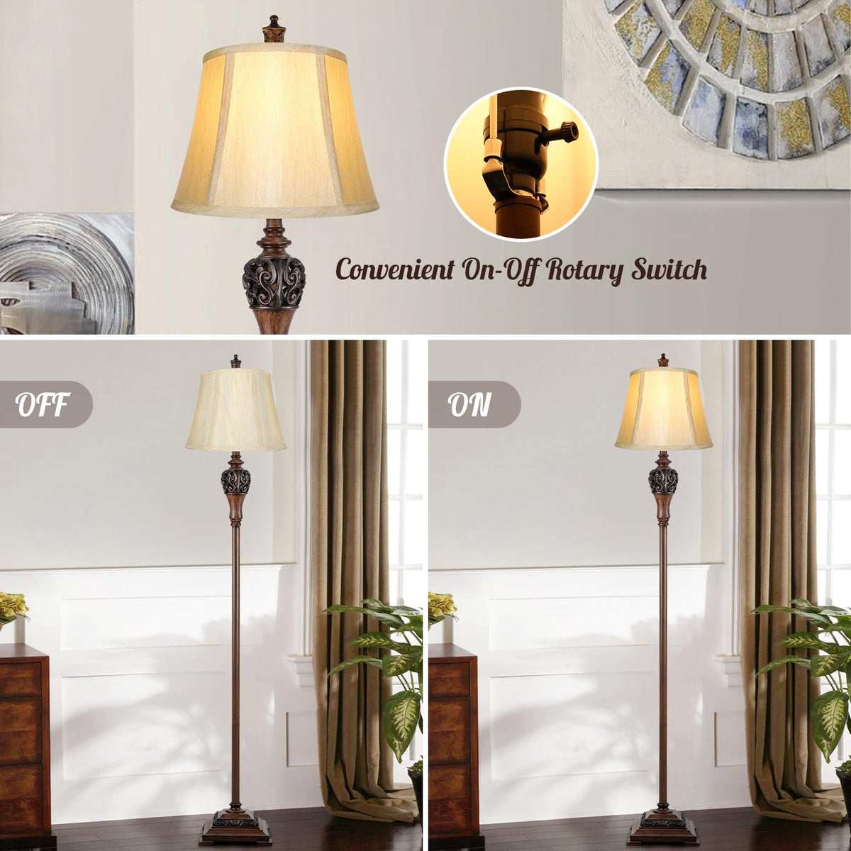 Vintage Floor Lamp for Living Room, Traditional Tall Standing Lamp