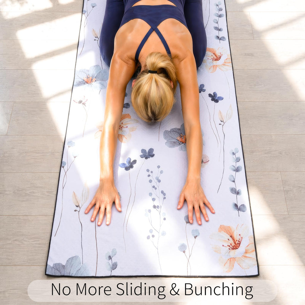 Non Slip Hot Yoga Towel, 74"x26", Watercolor Flowers