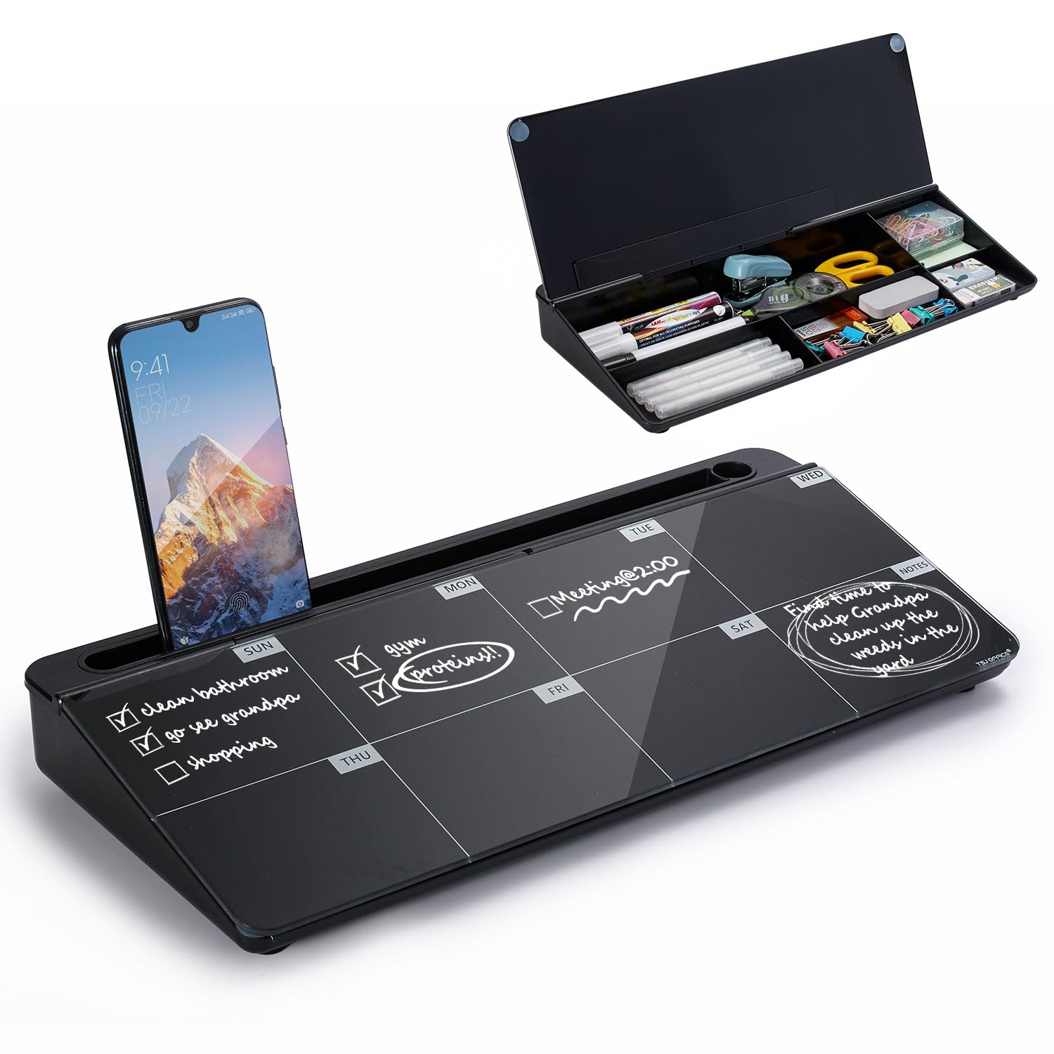 Desktop Whiteboard Dry-Erase-Board - Computer Keyboard Stand White Board Surface Pad with Drawer, Desk Organizers with Accessories for Office, Home, School Supplies