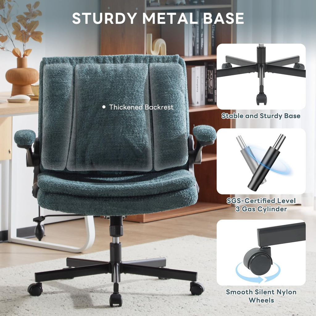 Criss Cross Office Chair with 2 in 1 Inflatable Flip-up Back, Ergonomic Wide Seat Desk Chair with Adjustable Arms and Wheels, Cross Legged Office Chair for Home & Office, Dark Green