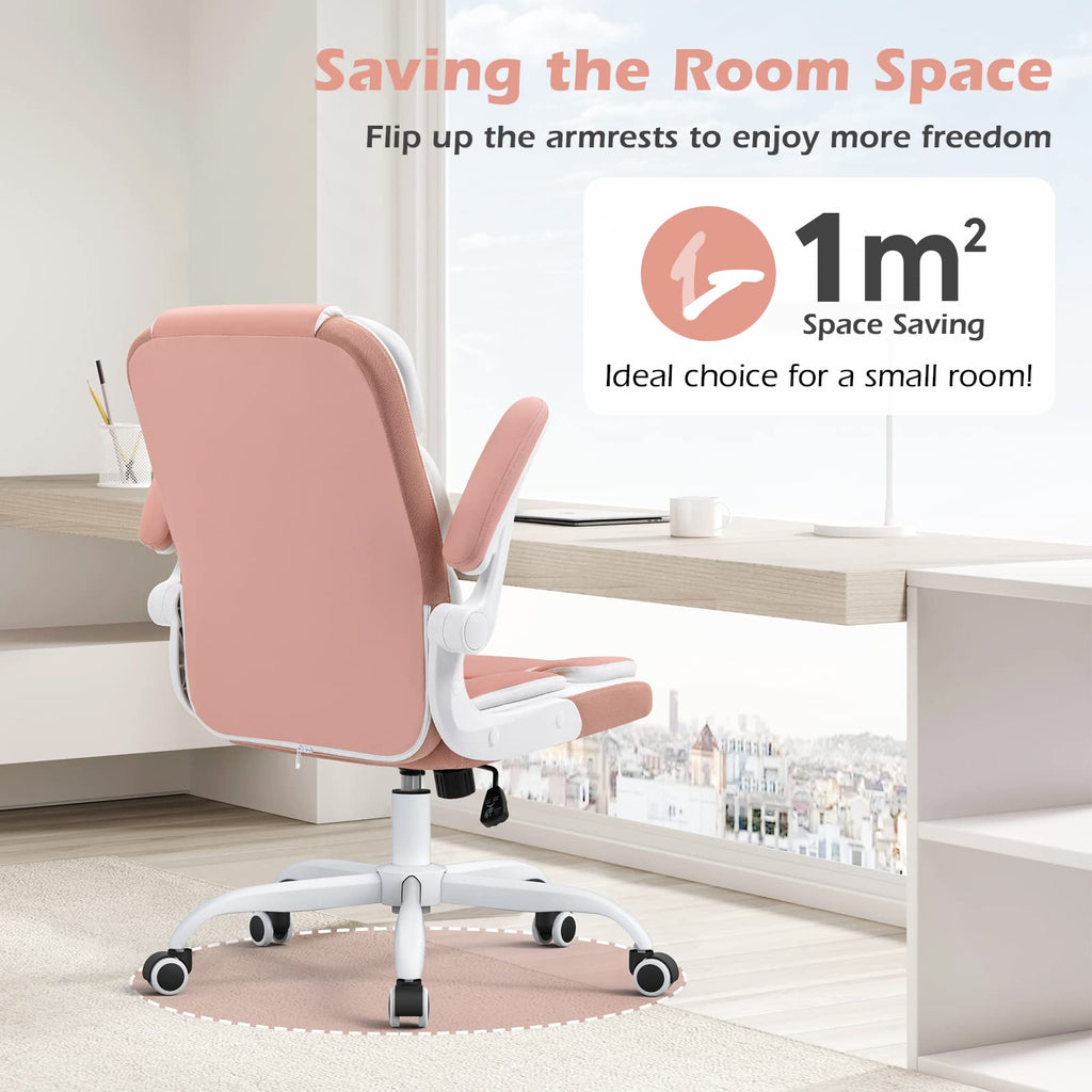 Pink Desk Chair Modern Executive Office Chair with Arms PU Leather Computer Desk Chair for Girls Women