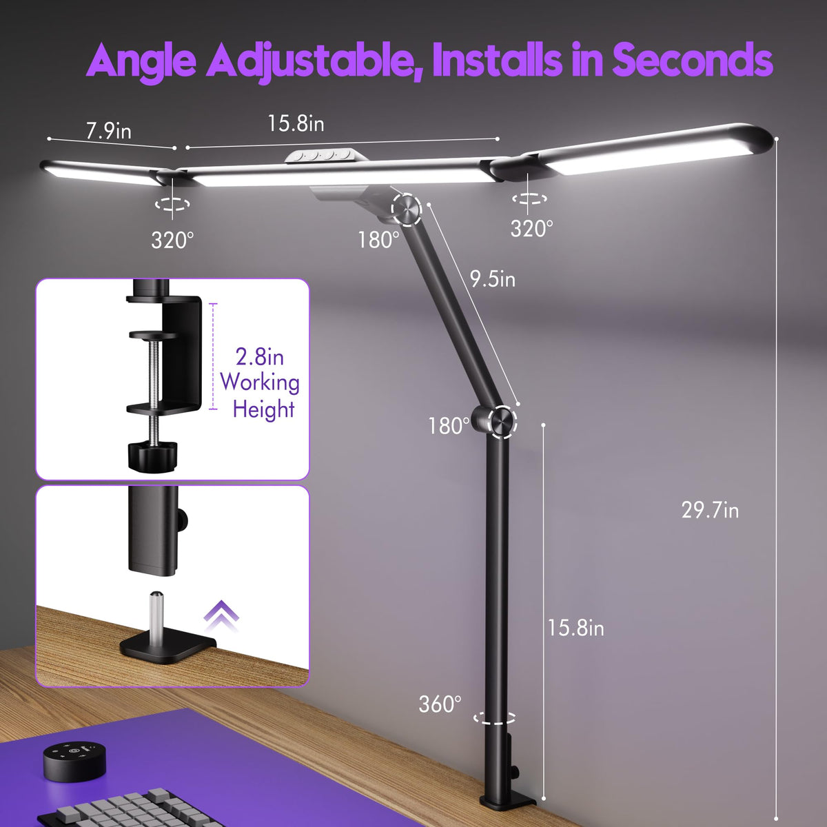 32.3" Eye Care Architect Desk Lamps with Clamp for Office Home Dorm
