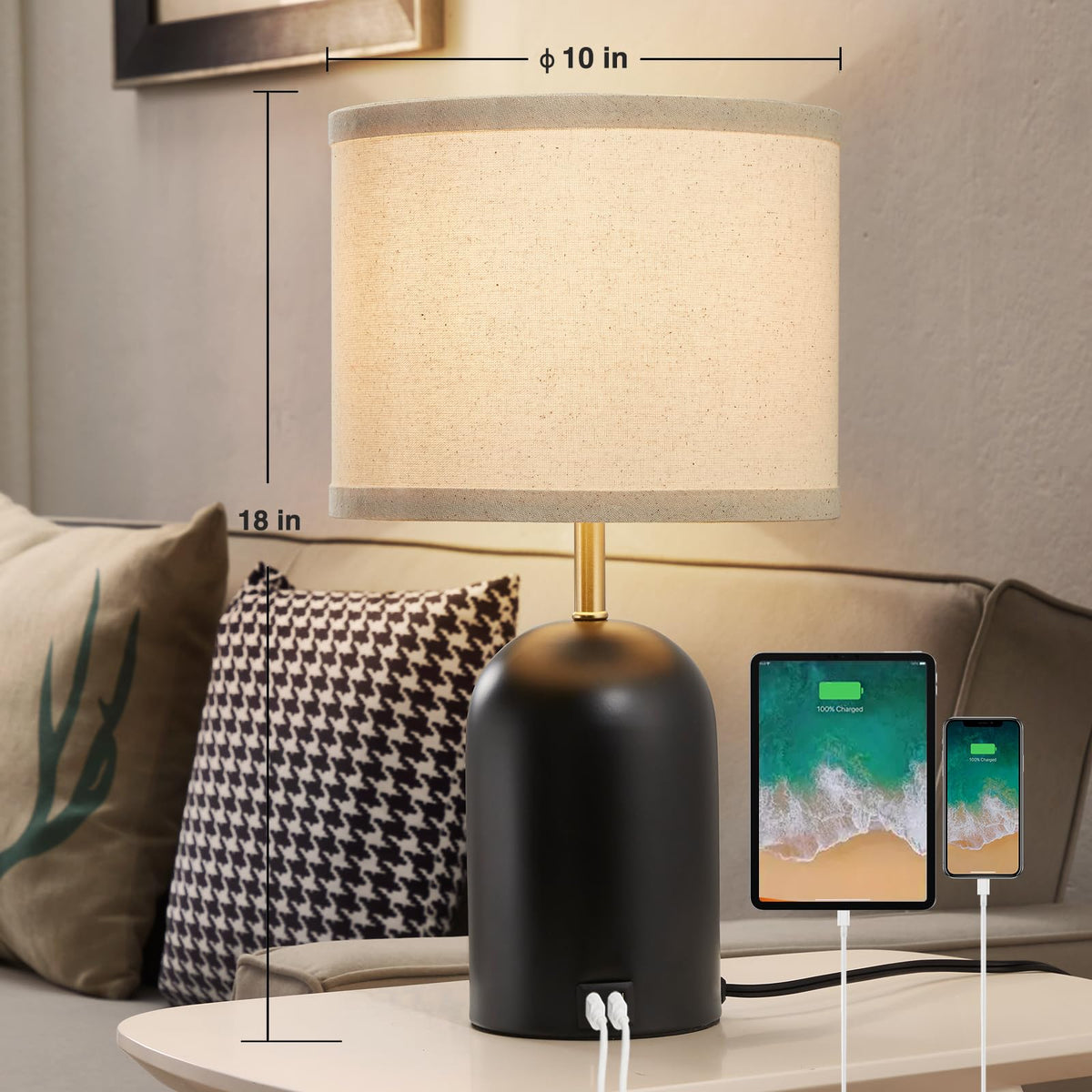 Touch Control Table Lamps Set of 2, Black Bedside Lamps for Bedroom