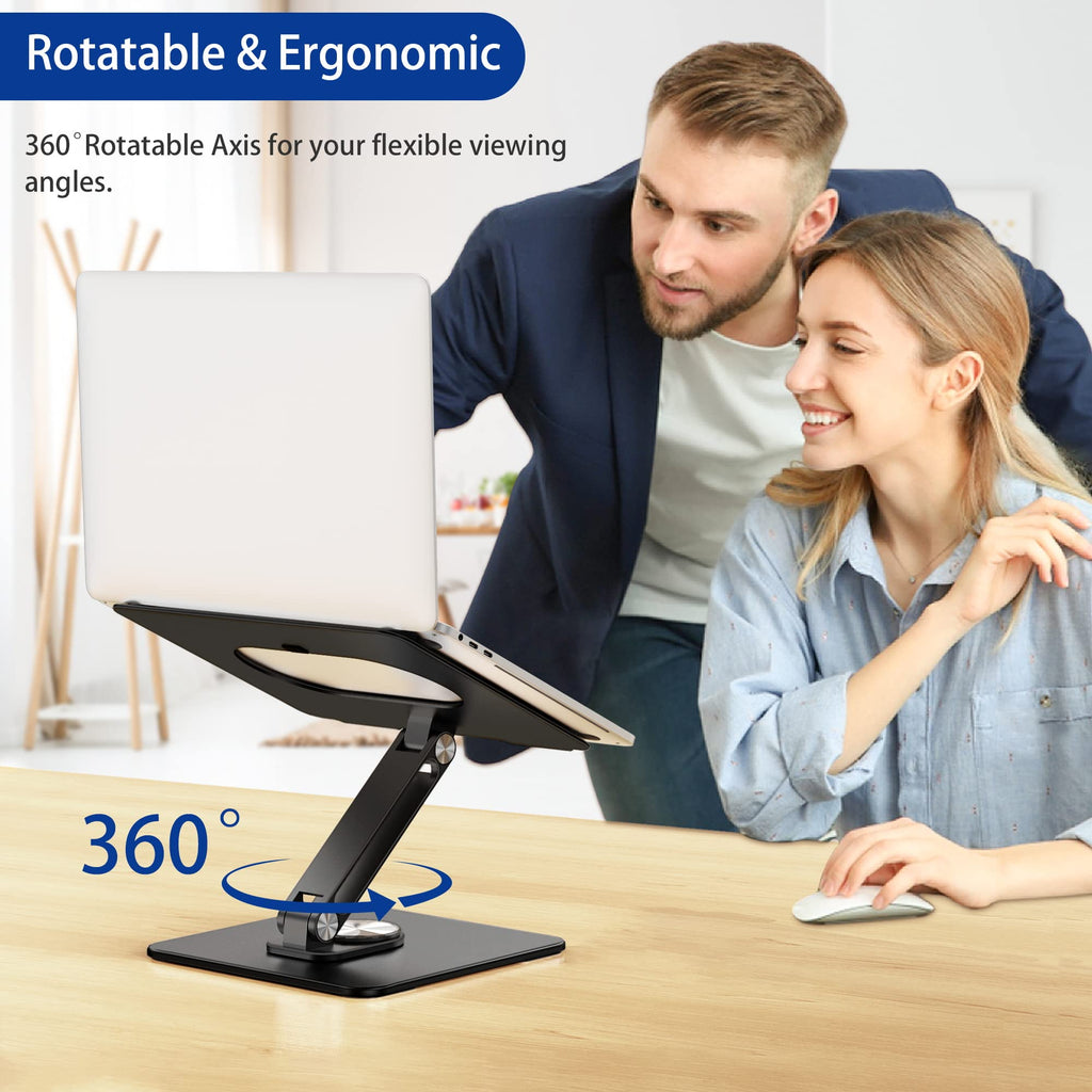Laptop Stand with 360 Rotating Base, Ergonomic Adjustable Notebook Riser, Foldable Computer Holder Compatible with 10-15.6" Laptops (Black)