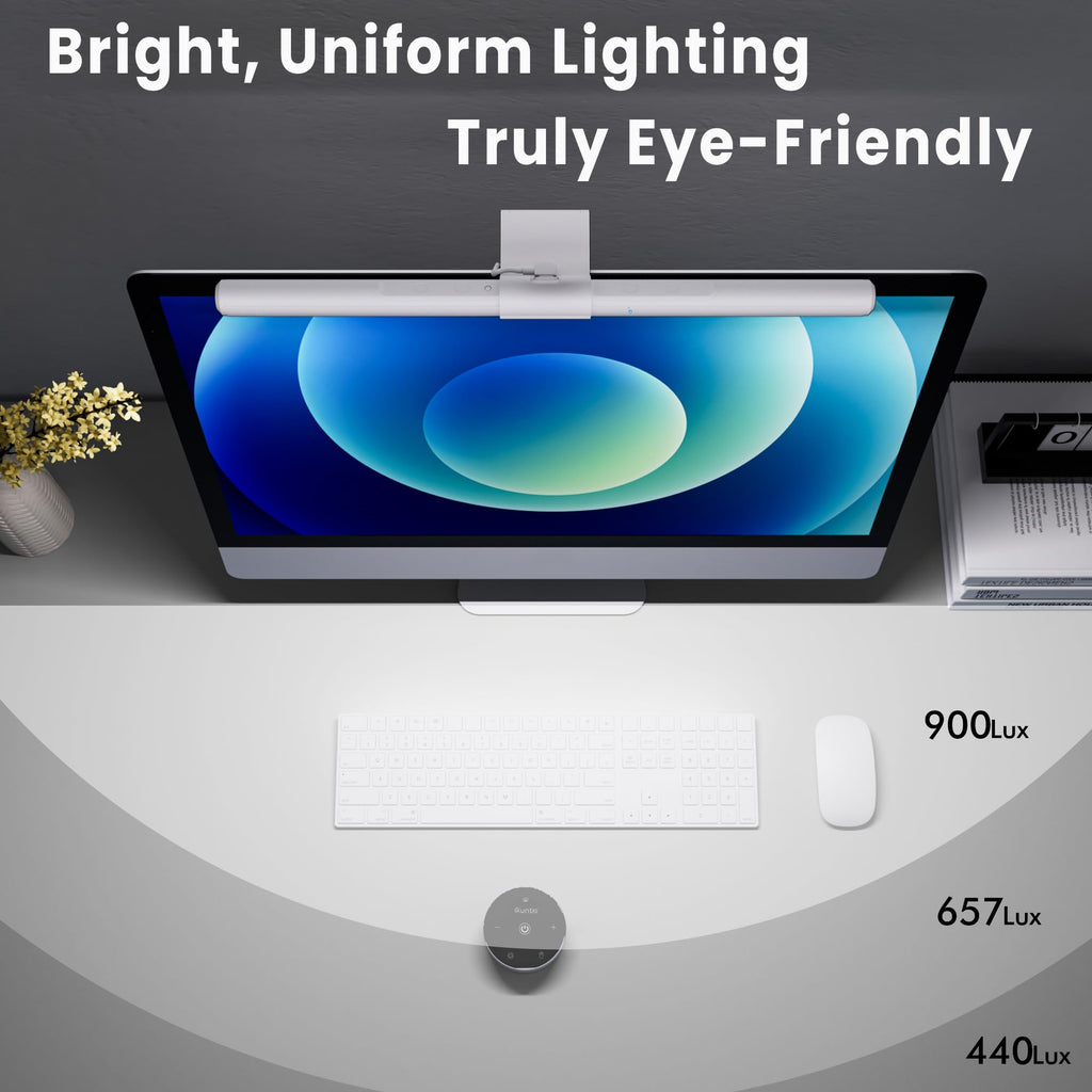 Monitor Light Bar Pro White, Eye-Care No Glare USB Computer Lamp, Stepless Dimming & Auto-Dimming Brightness, Dual Control, Modern Aesthetic Space Saving Desk Accessories Office Gaming Reading