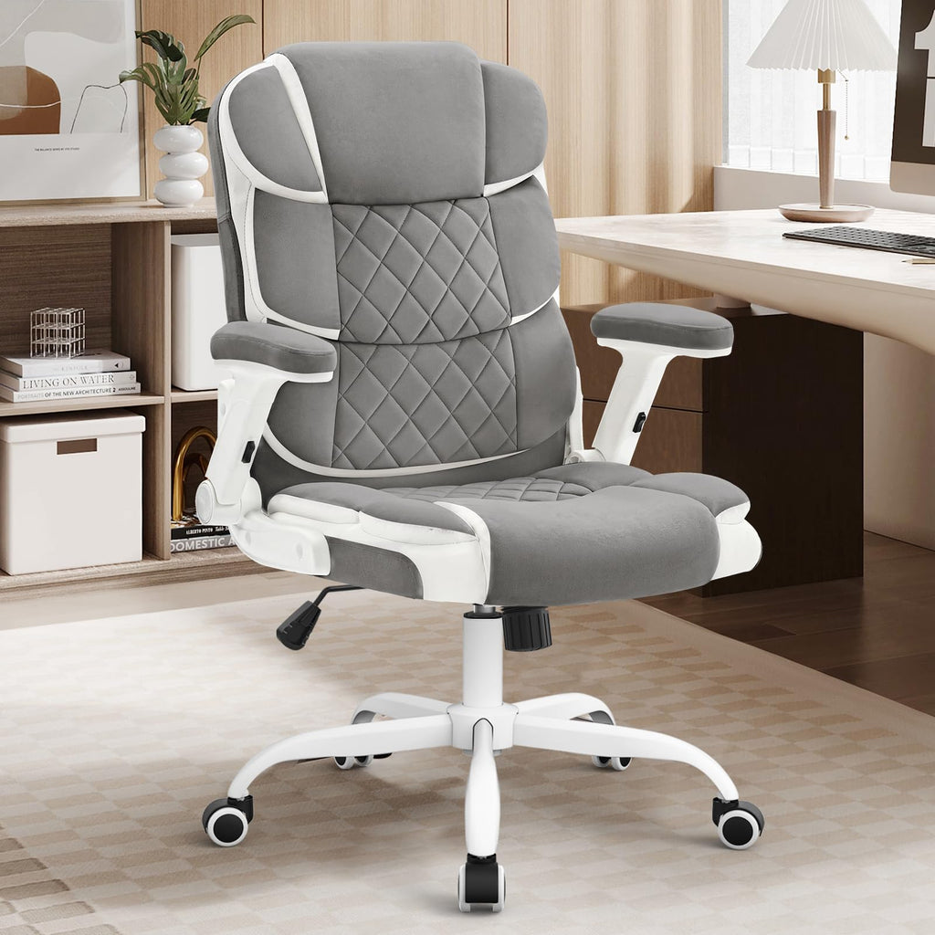 Office Chair Linen Fabric Ergonomic Executive Computer Desk Chairs Small Cute Rolling Task Chairs for Teens&Adults,Gray