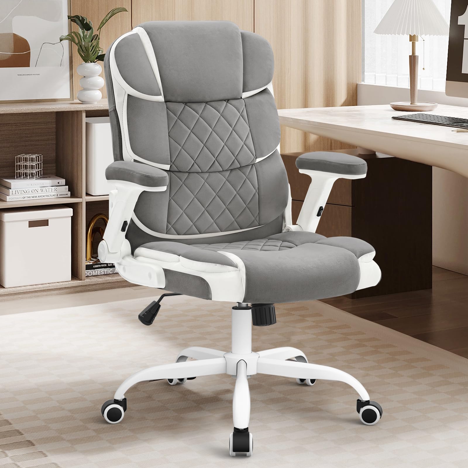 Office Chair Linen Fabric Ergonomic Executive Computer Desk Chairs Small Cute Rolling Task Chairs for Teens&Adults,Gray