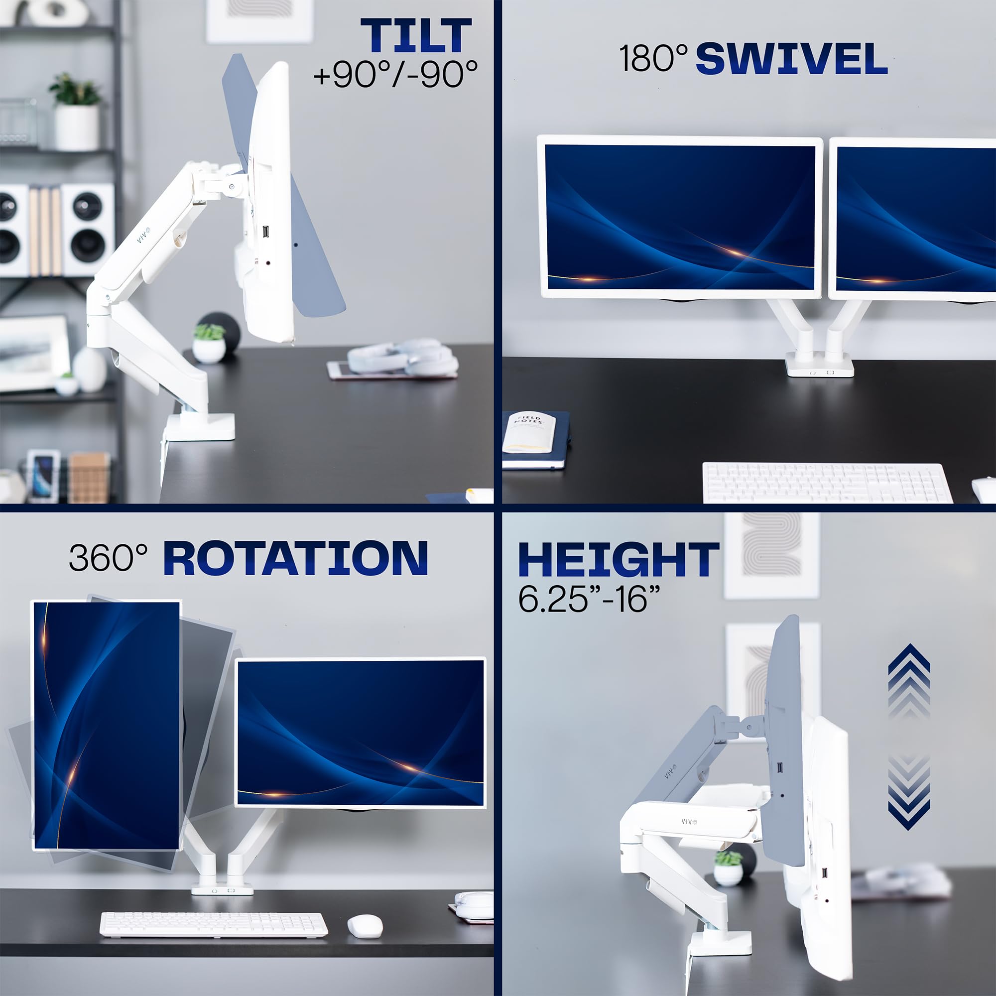 Dual Monitor Stand, Fully Adjustable Arms for 17 to 32 inch Screens, Mechanical Articulating Desk Mount, Gaming and Office Setups, VESA 75x75, 100x100, Max 19.8 lbs, Classic, White, STAND-V002OW