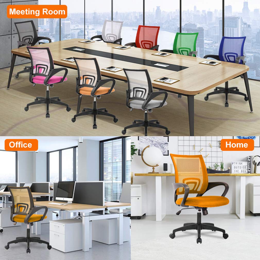 Ergonomic Office Chair | Mid-Back Swivel Desk Chair | Breathable Backrest & Lumbar Support | Adjustable Height | Sponge Seat | Rolling Wheels | Orange | for Adults & Women