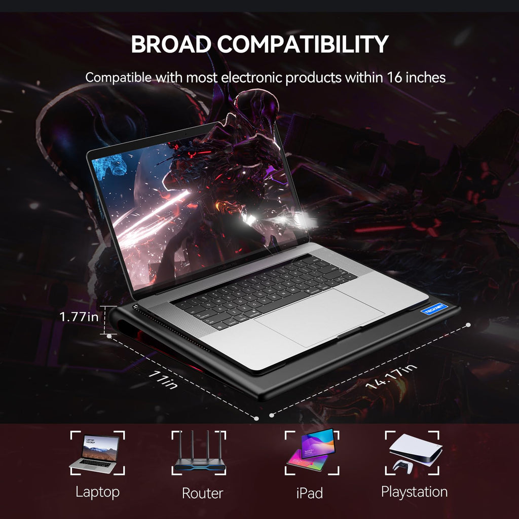 Laptop Cooling Pad - 12"-15.6" Laptops Cooler, Powerful Cooler and Ultra Quiet for Gaming Laptops Pad, 2 Wind Speed Adjustable, USB A & C Powered Cooler Stand with Laptop Fan LED (Red)