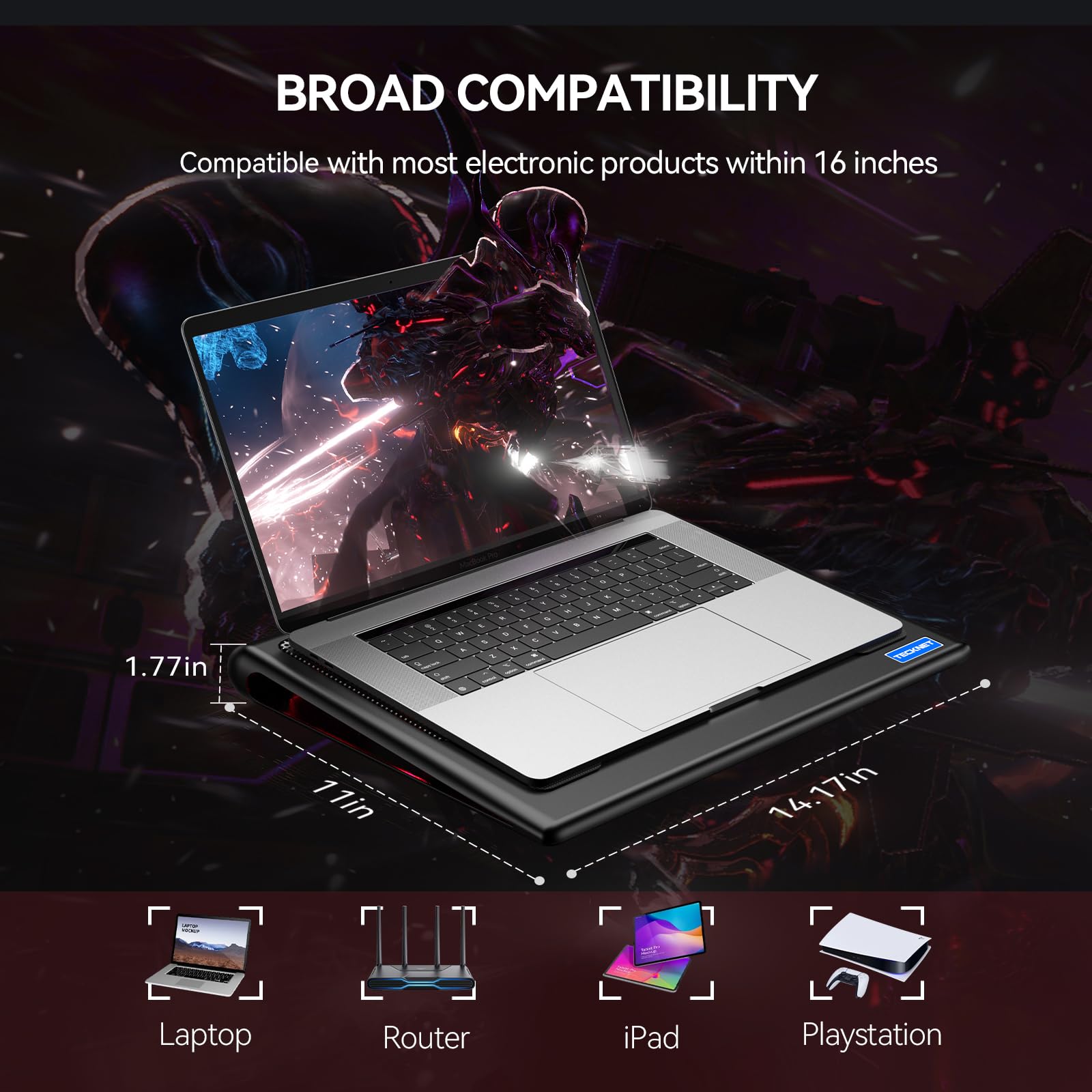 Laptop Cooling Pad - 12"-15.6" Laptops Cooler, Powerful Cooler and Ultra Quiet for Gaming Laptops Pad, 2 Wind Speed Adjustable, USB A & C Powered Cooler Stand with Laptop Fan LED (Red)