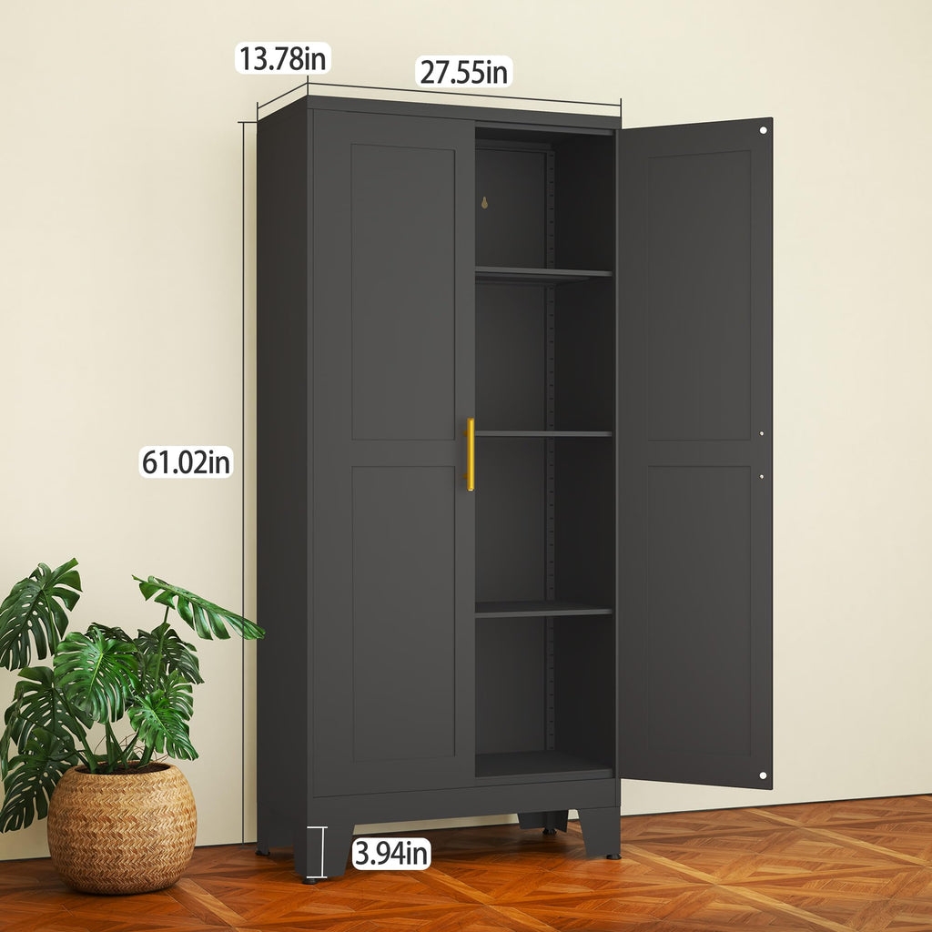 Black Metal Storage Cabinet, 61" Kitchen Pantry Cabinets for Office