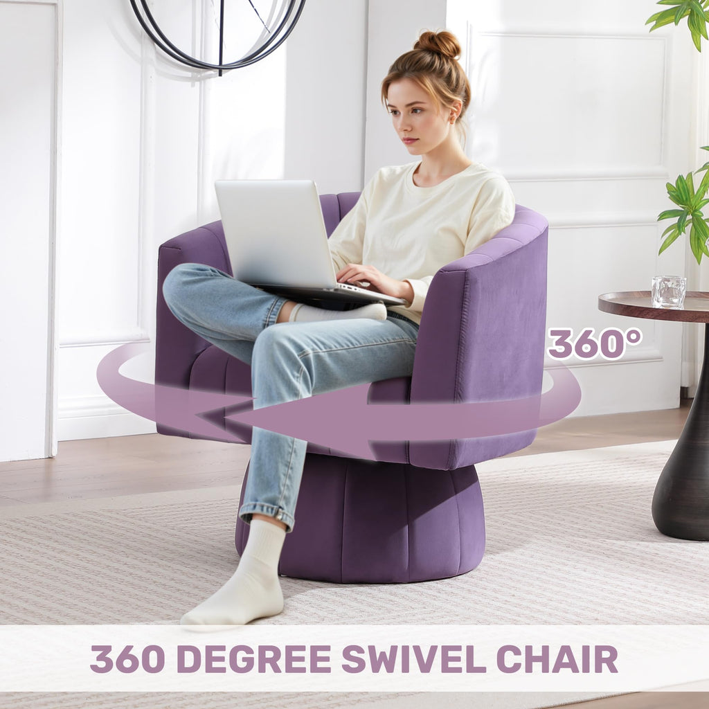 Swivel Accent Barrel Chair Set of 2, Cute Comfy Small Round 360° Arm Chair, Velvet Sofa Club Reading Chair for Office Living Room Bedroom Purple