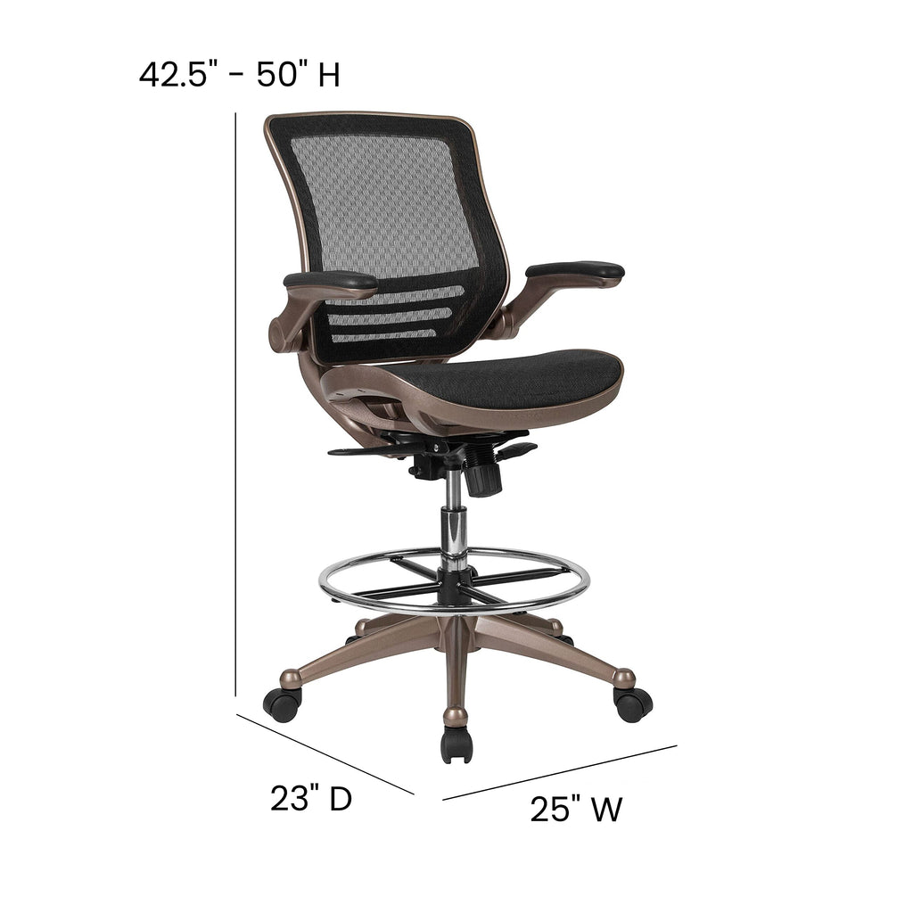Mid-Back Swivel Office Chair with Adjustable Foot Ring and Seat Height, Ergonomic Mesh Chair with Armrests, Black/Gold
