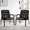 Office Waiting Room Guest Chairs Set of 2, 500lbs Office Reception Lobby PU Leather Chair No Wheels with Padded Armrest for Conference Lobby Medical Waiting Area Bedroom Elderly, Black