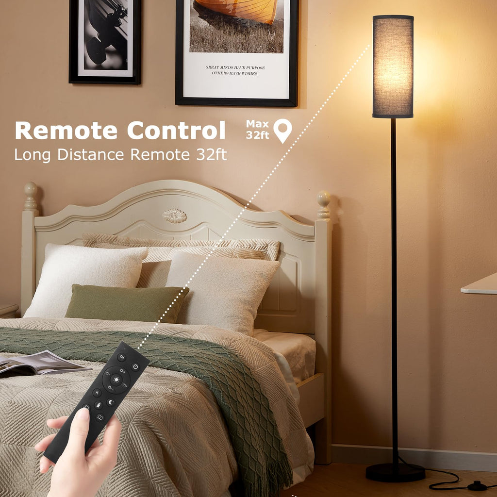64'' Floor Lamps for Living Room with Remote Control and Stepless Dimmable Colors Temperature & Brightness, 9W Bulb Included(Black Lampshade & Black Pole)