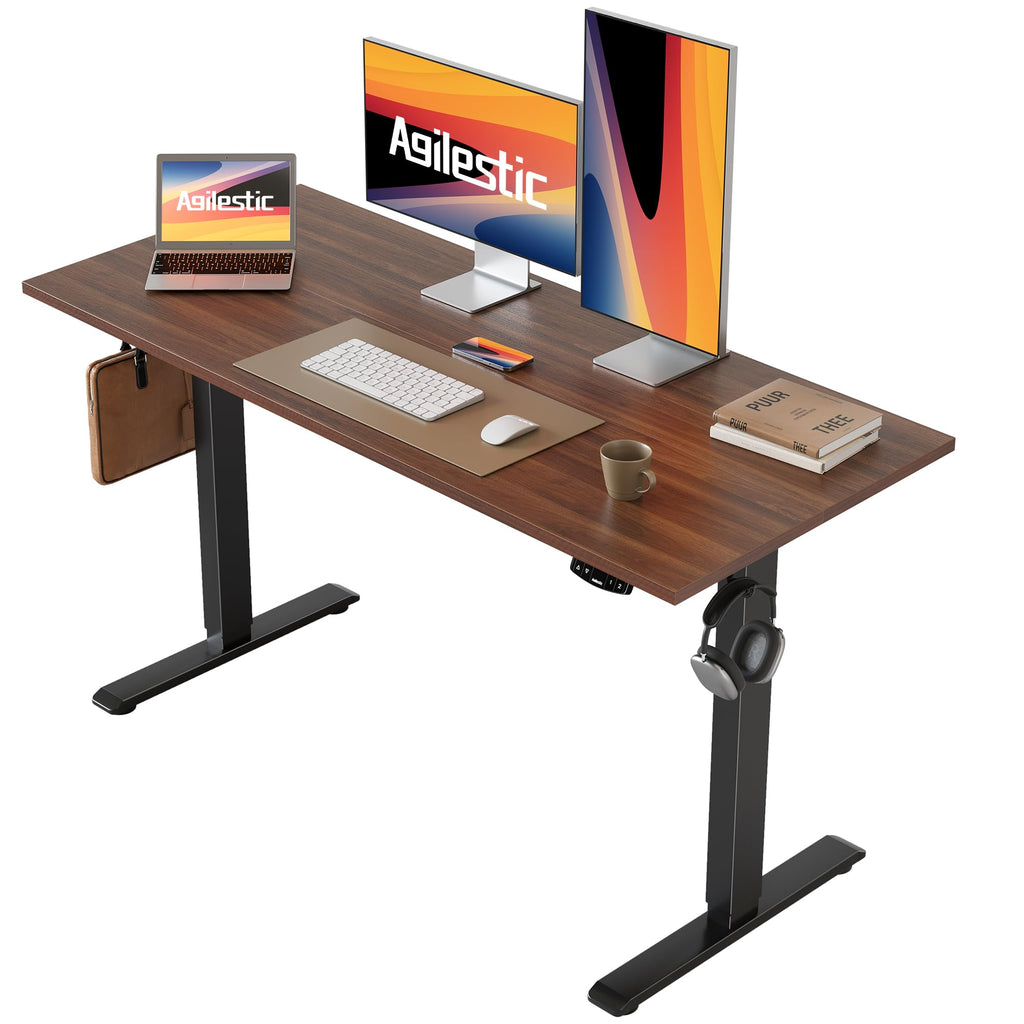 Electric Standing Desk, 48 x 24 Inches Height Adjustable Desk, Sit Stand up for Work Office Home, Ergonomic Rising Computer Table with Memory Preset, Dark Walnut