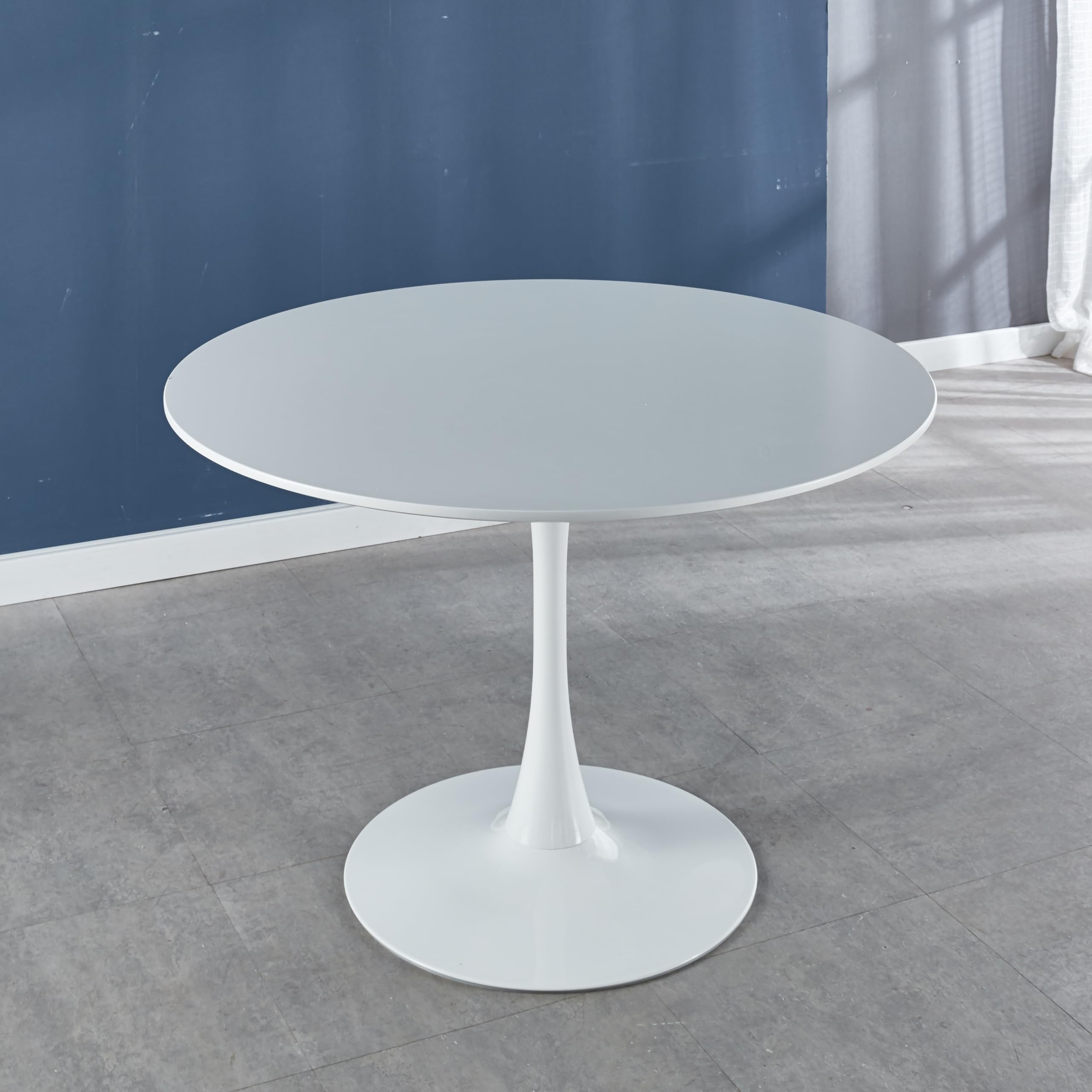 Sybrioka 42" Tulip Table for 4-6 Persons Modern Round Dining Room Table, Mid-Century Modern White Small Kitchen Table with MDF Wooden Top, Leisure Coffee Table for Living Room, Dining Room, Office