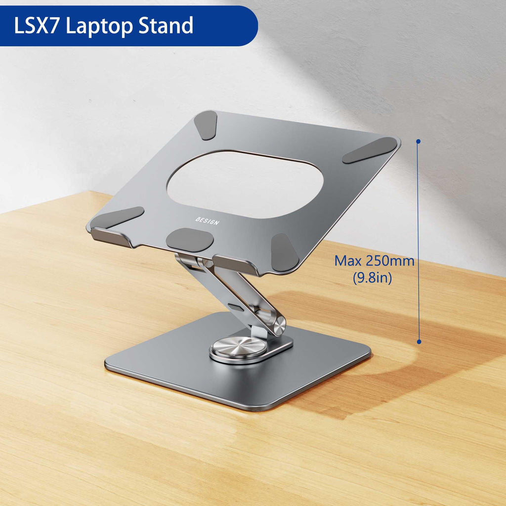 Laptop Stand with 360 Rotating Base, Ergonomic Adjustable Notebook Riser, Foldable Computer Holder Compatible with 10-15.6" Laptops (Gray)