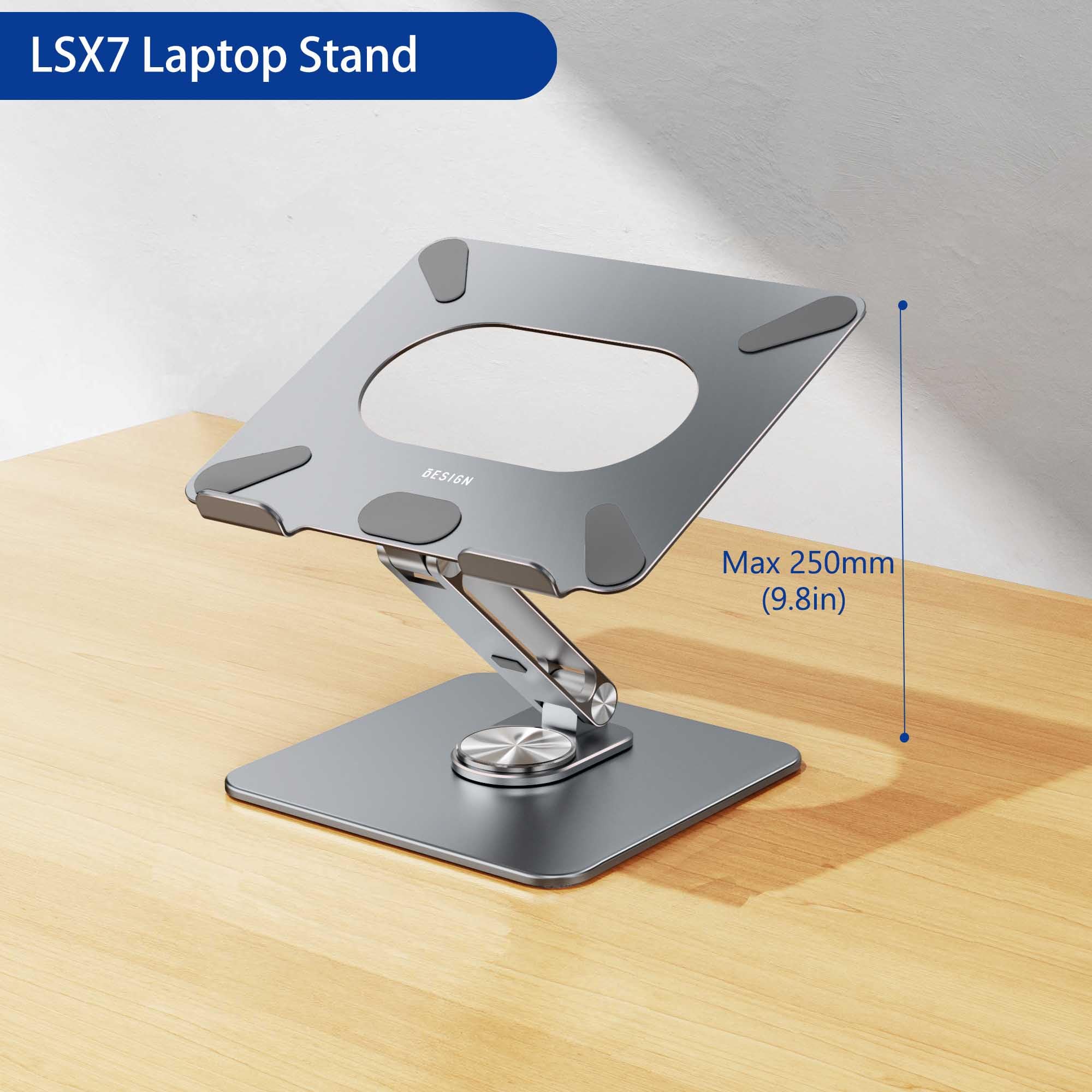 Laptop Stand with 360 Rotating Base, Ergonomic Adjustable Notebook Riser, Foldable Computer Holder Compatible with 10-15.6" Laptops (Gray)