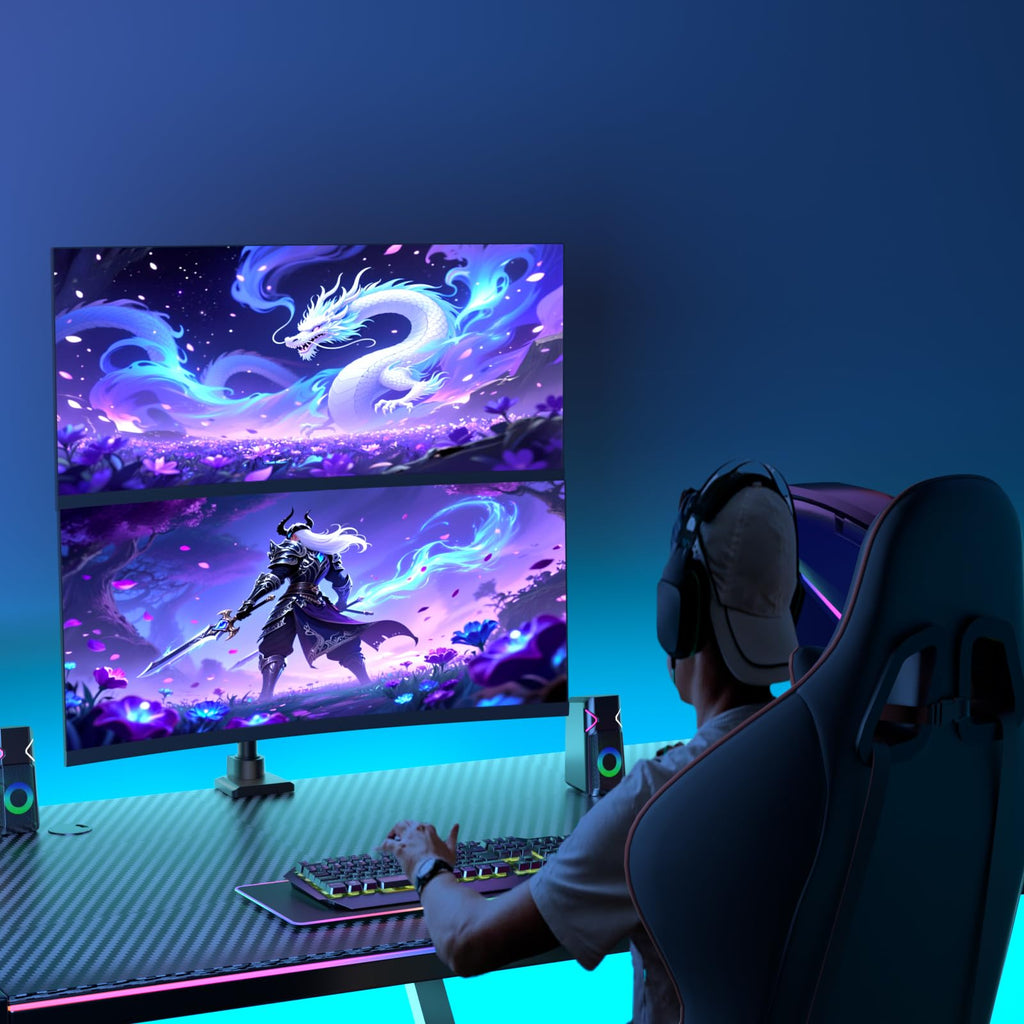 Dual Monitor Mount for Ultrawide Heavy Duty Curved Monitor Stacking, Dual Monitor Arms Fits 13-49 Inch for Ultrawide Screens up to 44lbs, 49 inch Monitor Arm, Black