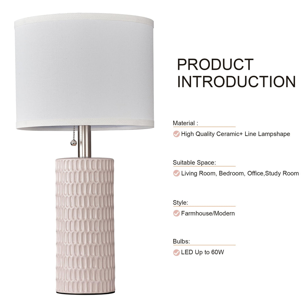 Modern Ceramic Table Lamps Set of 2, Lamps for Nightstands, Pink