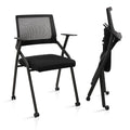 Black (2 pk) Ergonomic Stackable & Foldable Conference Room Chairs, Mesh Office Chair with Arms and Wheels for Office Waiting Room Meeting Lobby Church School Receptions and Training