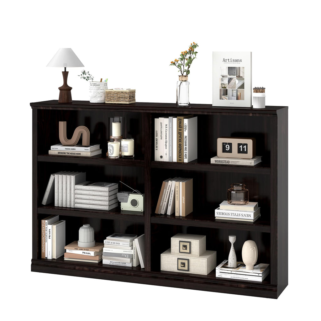 64" W Double Wide Open Shelf Bookcase, 3 Tiers 6 Storage Cube Book Shelf
