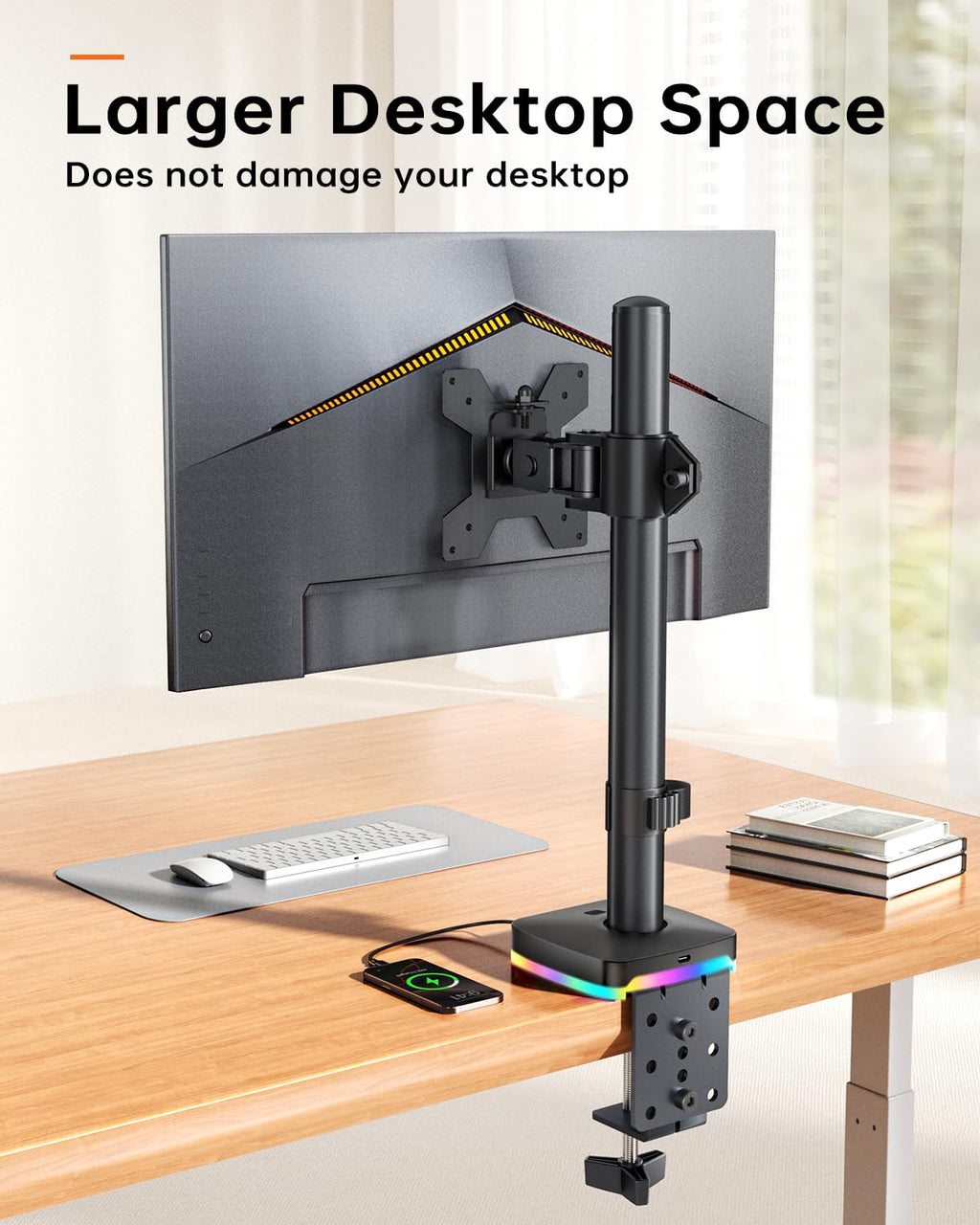 Single Monitor Desk Mount, Monitor Arm with 3 USB Ports, Charging and USB Data Transfer Function, Desk Mount for 13"-27" Monitors up to 17.6lbs, Adjustable Height, Tilt, Swivel, Rotate