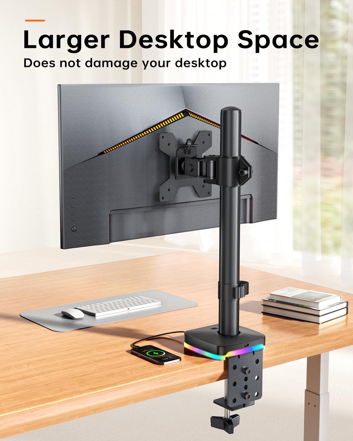 Single Monitor Desk Mount, Monitor Arm with 3 USB Ports, Charging and USB Data Transfer Function, Desk Mount for 13"-27" Monitors up to 17.6lbs, Adjustable Height, Tilt, Swivel, Rotate