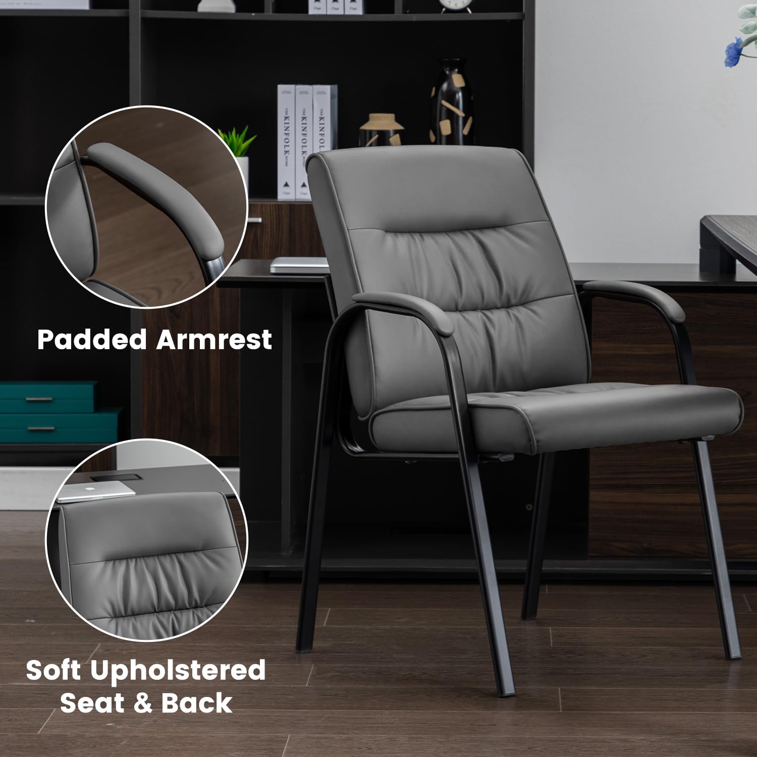 Office Guest Reception Chair Set of 8, Conference Room Chairs Waiting Room Chairs 8 Pack, Modern Leather Office Desk Chair No Wheels.