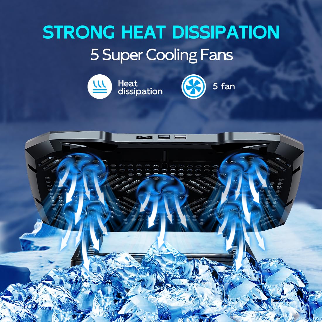Laptop Cooling Pad Laptop Cooler Stand, Laptop Fan Cooling Pad for 12-15.6 Inch Laptop Notebooks, 5 Quiet Fans, 5 Angle Adjustable Laptop Cooling Stand (Black)