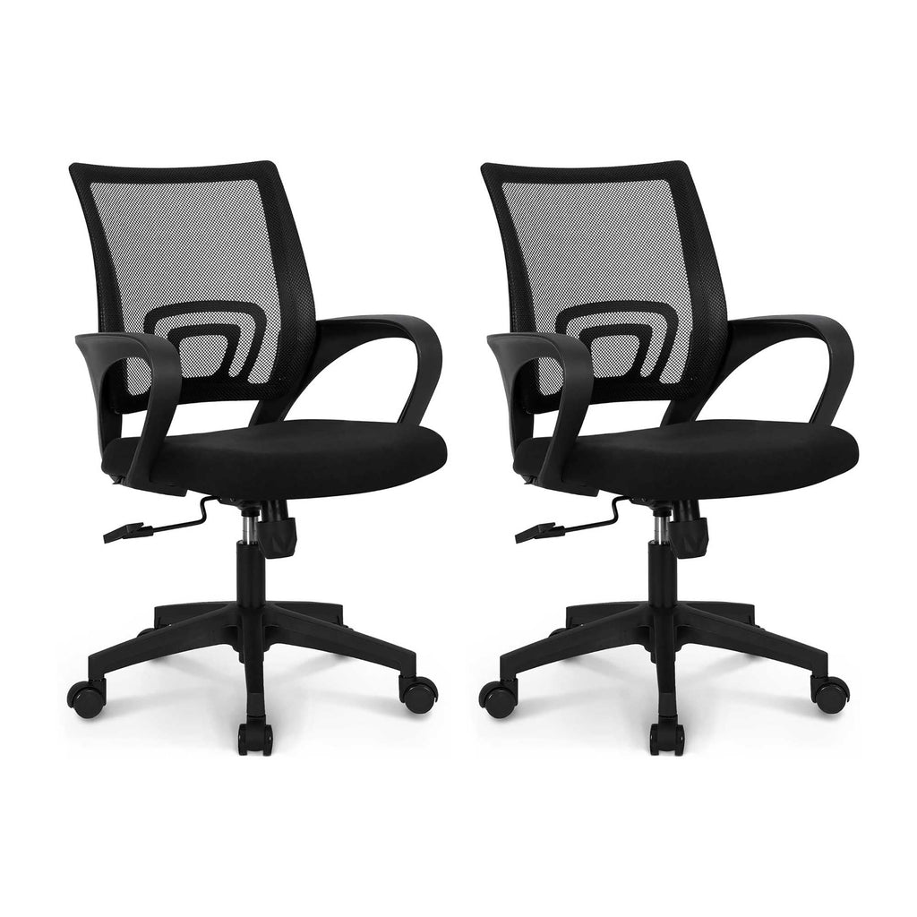 (2 pk - Black) Office Desk Computer Chair Ergonomic Mesh Gaming Cushion Seat with Comfy Lumbar Mid Back Support Adjustable Height Swivel Rolling Wheels for Home Task