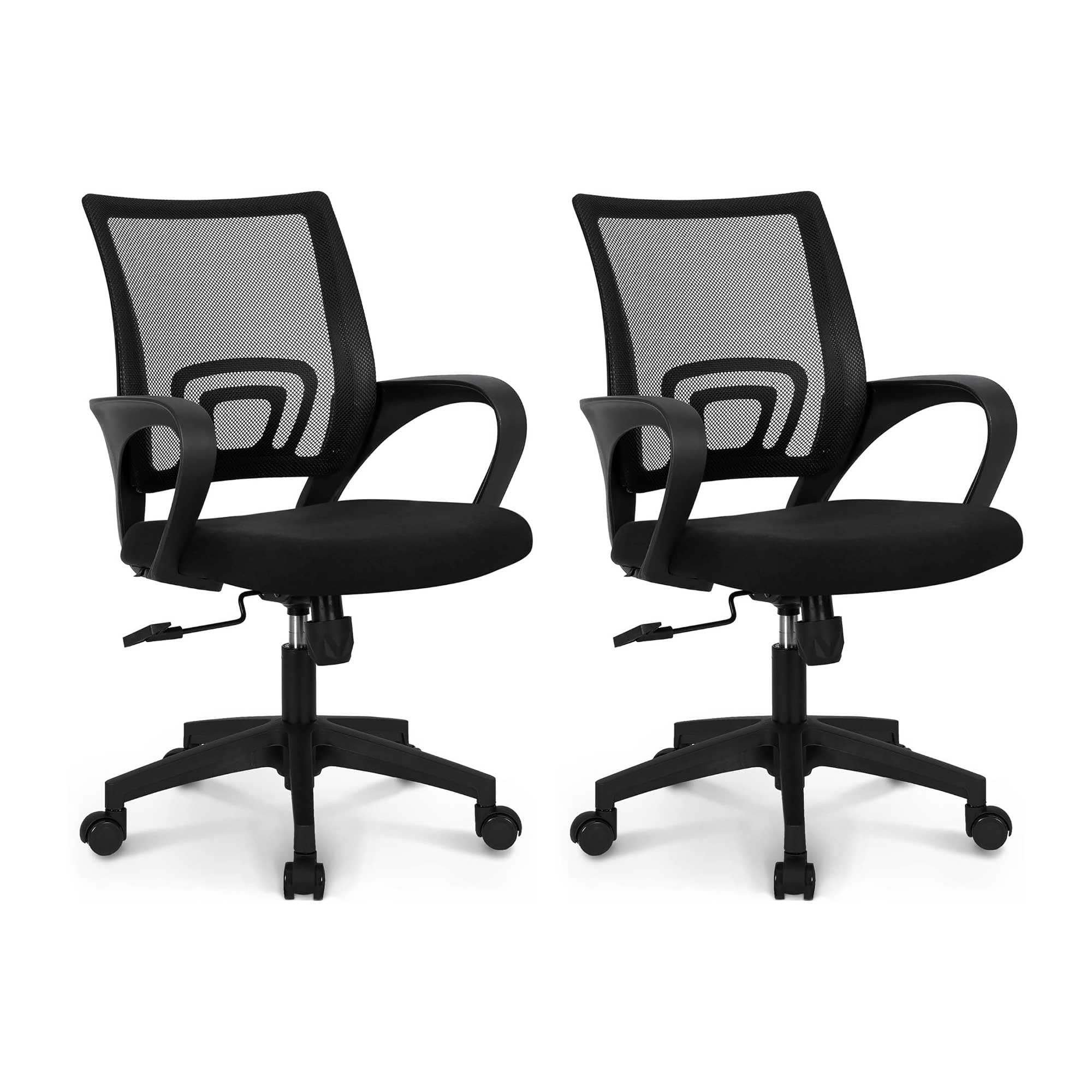 (2 pk - Black) Office Desk Computer Chair Ergonomic Mesh Gaming Cushion Seat with Comfy Lumbar Mid Back Support Adjustable Height Swivel Rolling Wheels for Home Task