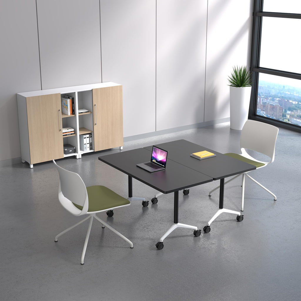 Folding Conference Table with Wheels, Flip-Top, 55.1in, 8 Pack, Black