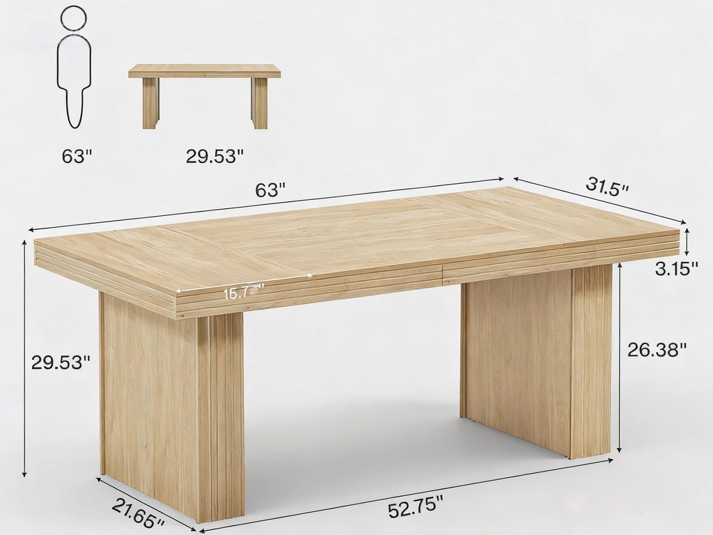 Modern Office Desk, Home Office Table with Wide Fluted Legs, Modern Desk for Home Office, Natural
