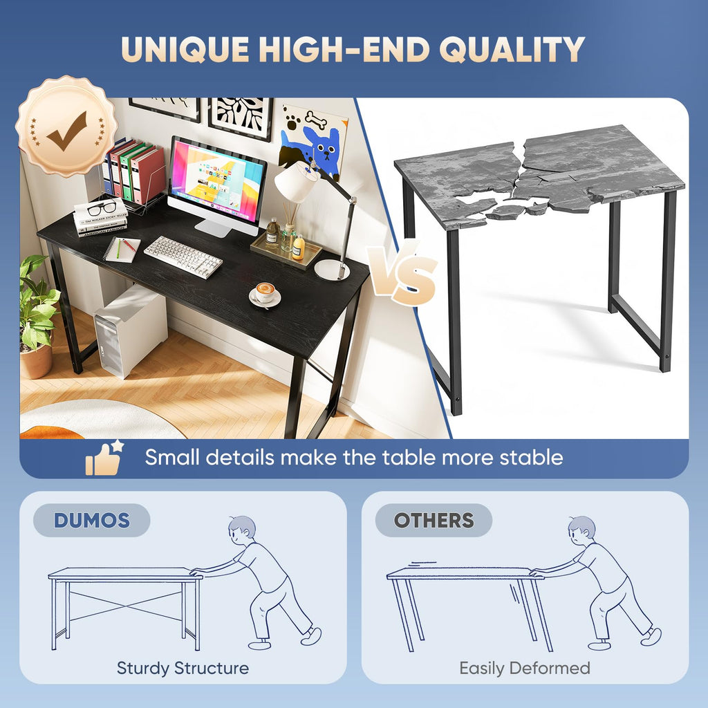 47 Inch Computer Desk for Home Office, Modern Writing Study Table Simple Modern Style for Bedroom Small Space, Large Work Desks with X-Shaped Reinforcement, Wood Brown